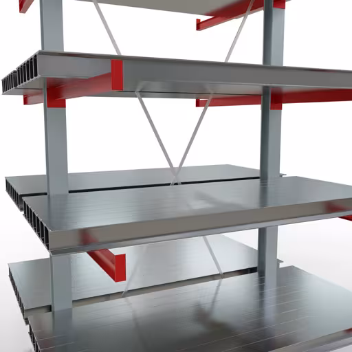 Abbildung Nr 12 des Artikels K 6000 Komplettregal, doppelseitig, 3000 x 1500 x 2x 1000 mm, RAL 7001 / RAL 3000, 5 Lagerebenen aus der Produktgruppe Kragarmregale von der Marke Schulte Lagertechnik