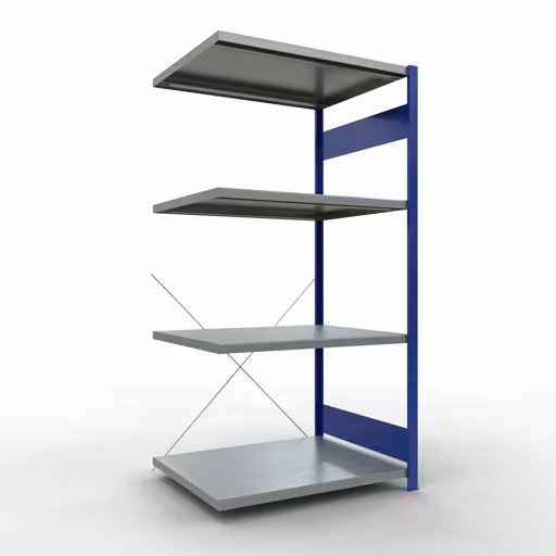 Anbauregal, Fachbodenregal Stecksystem MULTIplus330, 2000 x 1000 x 800 mm (HxBxT), 5 Fachböden, Kreuzstrebe, RAL 5010 enzianblau/verzinkt von der Marke Schulte Lagertechnik Anbauregal, Fachbodenregal Stecksystem MULTIplus330, 2000 x 1000 x 800 mm (HxBxT), 5 Fachböden, Kreuzstrebe, RAL 5010 enzianblau/verzinkt aus der Kategorie Anbauregal mit der Artikelnummer 13985-B