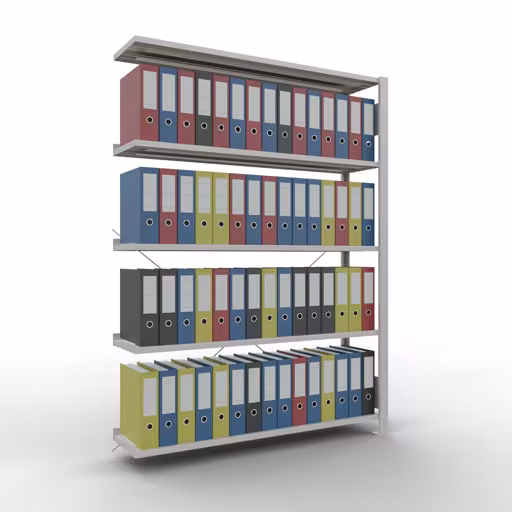 Anbauregal, Büro-Fachbodenregal Stecksystem MULTIplus85, 1800 x 1300 x 300 mm (HxBxT), 5 Fachböden, Kreuzstrebe, mit Anschlagleiste, lichtgrau von der Marke Schulte Lagertechnik aus der Produktreihe Büroregale