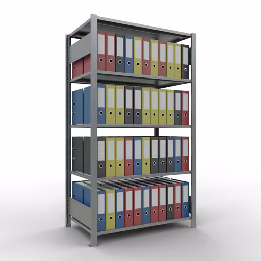 Abbildung Nr 14 des Artikels Grundregal, Büro-Fachbodenregal Stecksystem MULTIplus150, 1800 x 1000 x 600 mm (HxBxT), 5 Fachböden, Längenriegel, verzinkt, ohne Mittelanschlag aus der Produktgruppe Büroregale von der Marke Schulte Lagertechnik