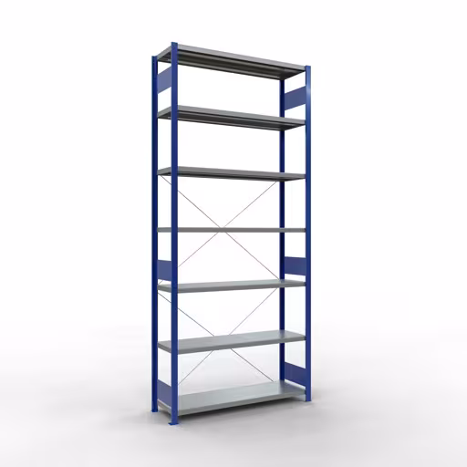 Grundregal, Fachbodenregal Stecksystem MULTIplus250, 3000 x 1300 x 400 mm (HxBxT), 7 Fachböden, Kreuzstrebe, RAL 5010 enzianblau/verzinkt von der Marke Schulte Lagertechnik Grundregal, Fachbodenregal Stecksystem MULTIplus250, 3000 x 1300 x 400 mm (HxBxT), 7 Fachböden, Kreuzstrebe, RAL 5010 enzianblau/verzinkt aus der Kategorie Grundregal mit der Artikelnummer 12942-130-B