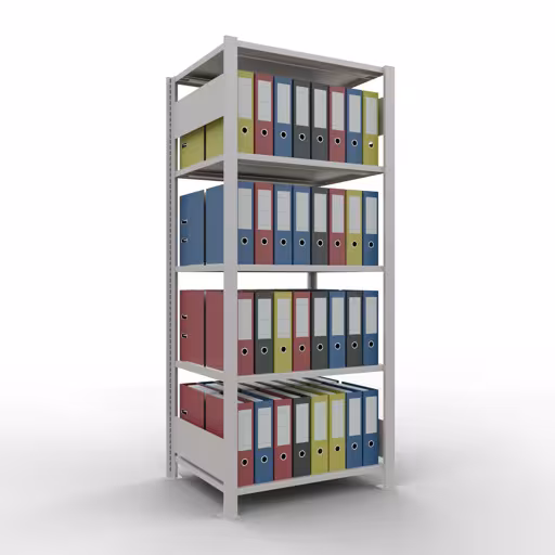 Abbildung Nr 9 des Artikels Grundregal, Büro-Fachbodenregal Stecksystem MULTIplus150, 1800 x 750 x 600 mm (HxBxT), 5 Fachböden, Längenriegel, ohne Mittelanschlag, lichtgrau aus der Produktgruppe Büroregale von der Marke Schulte Lagertechnik