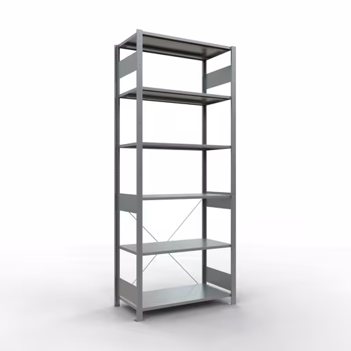 Grundregal, Fachbodenregal Stecksystem MULTIplus85, 2500 x 1000 x 500 mm (HxBxT), 6 Fachböden, Kreuzstrebe, verzinkt aus der Kategorie Grundregal mit der Artikelnummer 13151