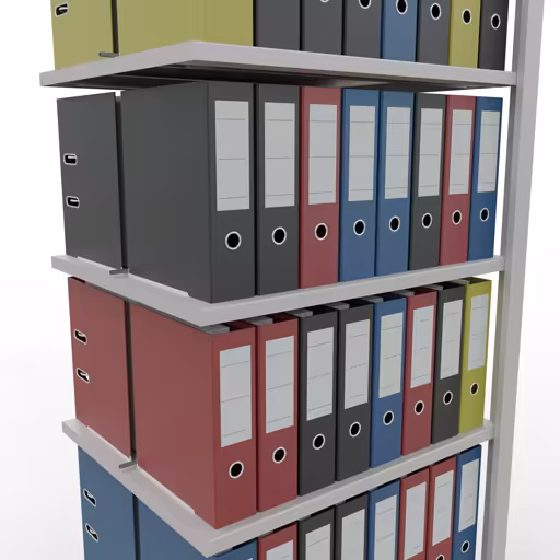 Abbildung Nr 14 des Artikels Anbauregal, Büro-Fachbodenregal Stecksystem MULTIplus150, 2300 x 750 x 600 mm (HxBxT), 7 Fachböden, Längenriegel, mit Mittelanschlag, lichtgrau aus der Produktgruppe Büroregale von der Marke Schulte Lagertechnik