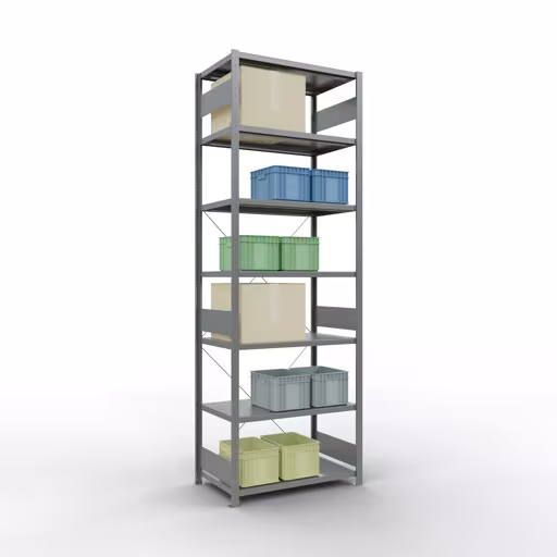 Produktbild Nr 15 des Artikels Grundregal, Fachbodenregal Stecksystem MULTIplus330, 3000 x 1000 x 600 mm (HxBxT), 7 Fachböden, Kreuzstrebe, verzinkt Abbildung Nr 15 des Artikels Grundregal, Fachbodenregal Stecksystem MULTIplus330, 3000 x 1000 x 600 mm (HxBxT), 7 Fachböden, Kreuzstrebe, verzinkt aus der Produktgruppe Stecksystem von der Marke Schulte Lagertechnik