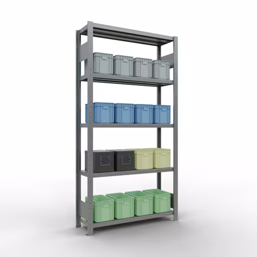 Grundregal, Fachbodenregal Stecksystem MULTIplus250, 2000 x 1000 x 300 mm (HxBxT), 5 Fachböden, Längenriegel, verzinkt mit der Artikelnr. 12930-LR Grundregal, Fachbodenregal Stecksystem MULTIplus250, 2000 x 1000 x 300 mm (HxBxT), 5 Fachböden, Längenriegel, verzinkt von Schulte Lagertechnik aus der Kategorie Stecksystem