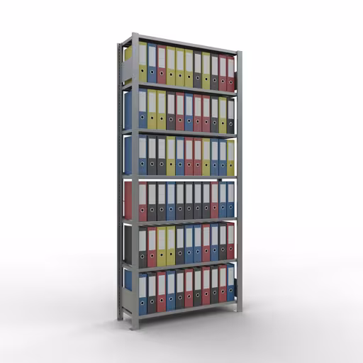 Abbildung Nr 11 des Artikels Grundregal, Büro-Fachbodenregal Stecksystem MULTIplus85, 2300 x 1000 x 300 mm (HxBxT), 7 Fachböden, Kreuzstrebe, verzinkt, mit Anschlagleiste aus der Produktgruppe Büroregale von der Marke Schulte Lagertechnik