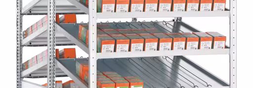 Andere Ansicht des Artikels Zusatzebene für Doppel-Kanbanregal MULTIplus150, 1000 x 2x800, verzinkt, mit Trenn- und Seitenführungen aus der Kategorie Fachbodenregale