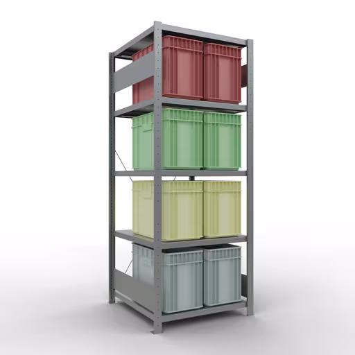 Produktbild Nr 13 des Artikels Grundregal, Fachbodenregal Stecksystem MULTIplus250, 2000 x 750 x 800 mm (HxBxT), 5 Fachböden, Kreuzstrebe, verzinkt Abbildung Nr 13 des Artikels Grundregal, Fachbodenregal Stecksystem MULTIplus250, 2000 x 750 x 800 mm (HxBxT), 5 Fachböden, Kreuzstrebe, verzinkt aus der Produktgruppe Stecksystem von der Marke Schulte Lagertechnik