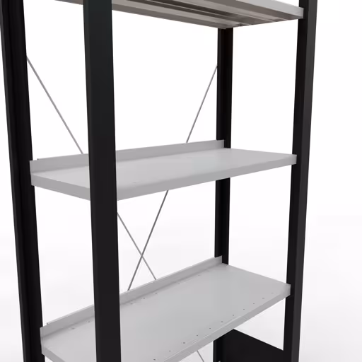 Produktbild Nr 12 des Artikels Grundregal, Büro-Fachbodenregal Stecksystem MULTIplus85, 1800 x 750 x 300 mm (HxBxT), 5 Fachböden, Kreuzstrebe, mit Anschlagleiste, schwarz/lichtgrau Abbildung Nr 12 des Artikels Grundregal, Büro-Fachbodenregal Stecksystem MULTIplus85, 1800 x 750 x 300 mm (HxBxT), 5 Fachböden, Kreuzstrebe, mit Anschlagleiste, schwarz/lichtgrau aus der Produktgruppe Büroregale von der Marke Schulte Lagertechnik