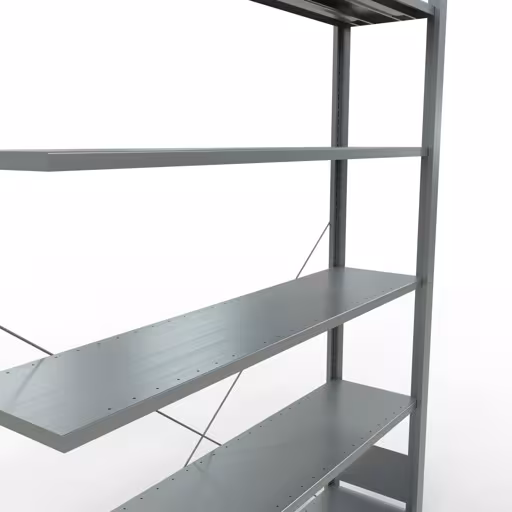 Abbildung Nr 11 des Artikels Anbauregal, Büro-Fachbodenregal Stecksystem MULTIplus85, 2000 x 1300 x 300 mm (HxBxT), 6 Fachböden, Kreuzstrebe, verzinkt, ohne Anschlagleiste aus der Produktgruppe Büroregale von der Marke Schulte Lagertechnik