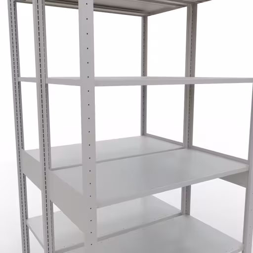 Andere Ansicht des Artikels Grundregal, Doppelregal, Fachbodenregal Stecksystem MULTIplus150, 2500 x 1000 x (2x500) mm (HxBxT), 2x6 Fachböden, Längenriegel, RAL 7035 lichtgrau aus der Kategorie Fachbodenregale