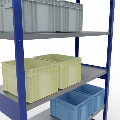 Abbildung Nr 10 des Artikels Grundregal, Fachbodenregal Stecksystem MULTIplus250, 2500 x 1300 x 500 mm (HxBxT), 6 Fachböden, Längenriegel, RAL 5010 enzianblau/verzinkt aus der Produktgruppe Stecksystem von der Marke Schulte Lagertechnik