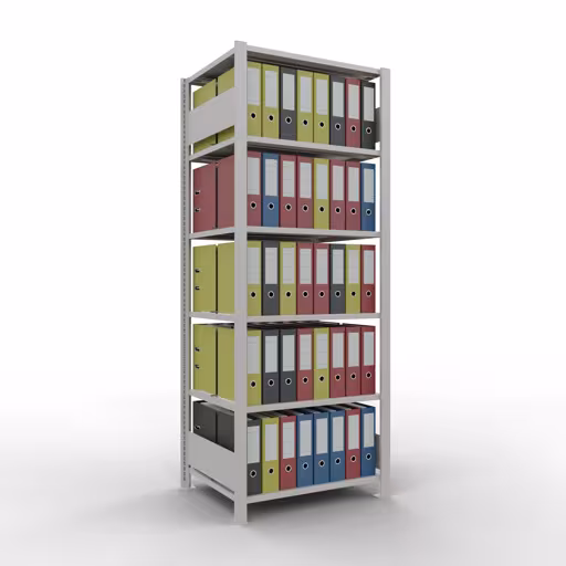 Abbildung Nr 12 des Artikels Grundregal, Büro-Fachbodenregal Stecksystem MULTIplus150, 2000 x 750 x 600 mm (HxBxT), 6 Fachböden, Längenriegel, mit Mittelanschlag, lichtgrau aus der Produktgruppe Büroregale von der Marke Schulte Lagertechnik