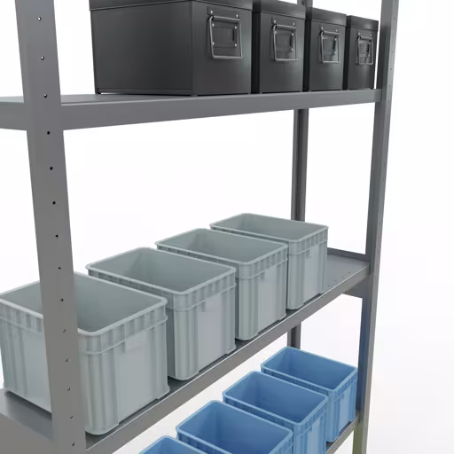 Zusatzbild des Artikels Grundregal, Fachbodenregal Stecksystem MULTIplus250, 3000 x 1300 x 300 mm (HxBxT), 7 Fachböden, Längenriegel, verzinkt aus Grundregal