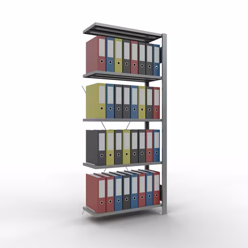 Abbildung Nr 12 des Artikels Anbauregal, Büro-Fachbodenregal Stecksystem MULTIplus85, 1800 x 750 x 300 mm (HxBxT), 5 Fachböden, Kreuzstrebe, verzinkt, ohne Anschlagleiste aus der Produktgruppe Büroregale von der Marke Schulte Lagertechnik