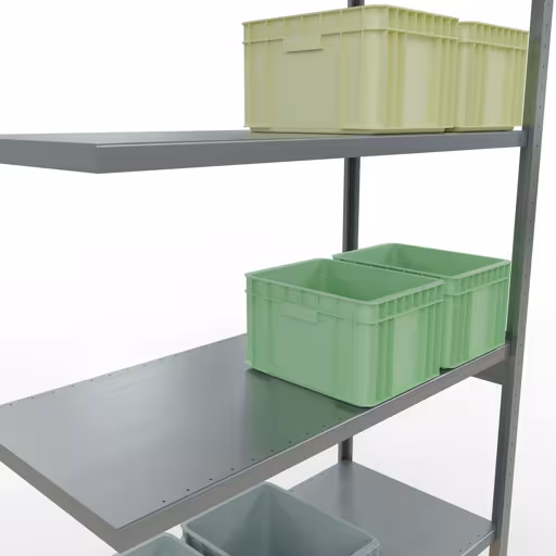 Produktbild Nr 15 des Artikels Anbauregal, Fachbodenregal Stecksystem MULTIplus250, 3000 x 1300 x 600 mm (HxBxT), 7 Fachböden, Längenriegel, verzinkt Abbildung Nr 15 des Artikels Anbauregal, Fachbodenregal Stecksystem MULTIplus250, 3000 x 1300 x 600 mm (HxBxT), 7 Fachböden, Längenriegel, verzinkt aus der Produktgruppe Stecksystem von der Marke Schulte Lagertechnik