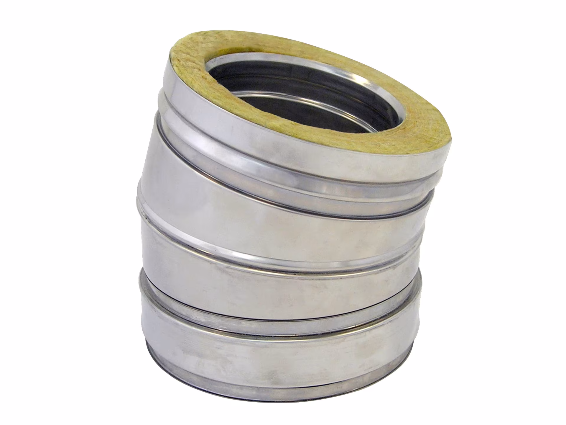 Curva DW a doppia parete 15° D450 con fascetta di serraggio di Skoberne Gomito DW a doppia parete 15° D450 con fascetta di serraggio della categoria sistemi di scarico a doppia parete in acciaio inox con articolo n. 671584