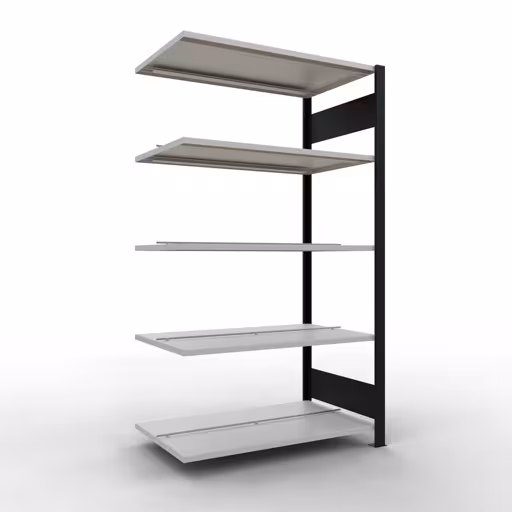 Anbauregal, Büro-Fachbodenregal Stecksystem MULTIplus150, 1800 x 1000 x 600 mm (HxBxT), 5 Fachböden, Längenriegel, mit Mittelanschlag, schwarz/lichtgrau aus der Kategorie Stecksystem mit der Artikelnummer 36040-S