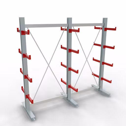 Abbildung Nr 10 des Artikels K 3000 Komplettregal, doppelseitig, 2500 x 2600 x 400 mm, RAL 7001 / RAL 3000, 5 Lagerebenen aus der Produktgruppe Kragarmregale von der Marke Schulte Lagertechnik