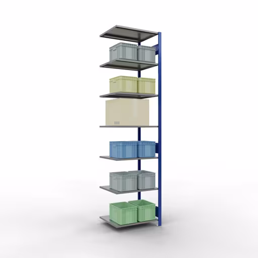 Produktbild Nr.15 des Artikels Anbauregal, Fachbodenregal Stecksystem MULTIplus150, 3000 x 750 x 600 mm (HxBxT), 7 Fachböden, Längenriegel, RAL 5010 enzianblau/verzinkt/verzinkt aus der Produktreihe Stecksystem von der Marke Schulte Lagertechnik
