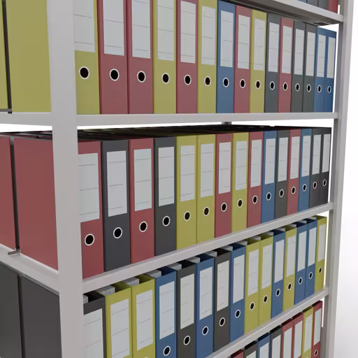Abbildung Nr 8 des Artikels Grundregal, Büro-Fachbodenregal Stecksystem MULTIplus150, 2000 x 1300 x 600 mm (HxBxT), 6 Fachböden, Längenriegel, mit Mittelanschlag, lichtgrau aus der Produktgruppe Büroregale von der Marke Schulte Lagertechnik