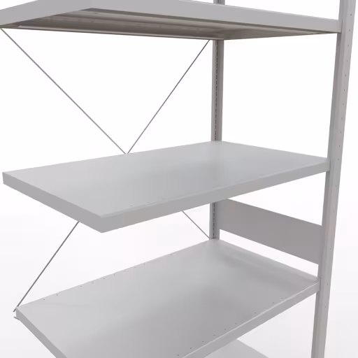 Abbildung Nr 12 des Artikels Anbauregal, Fachbodenregal Stecksystem MULTIplus330, 3000 x 1000 x 600 mm (HxBxT), 7 Fachböden, Kreuzstrebe, RAL 7035 lichtgrau aus der Produktgruppe Stecksystem von der Marke Schulte Lagertechnik