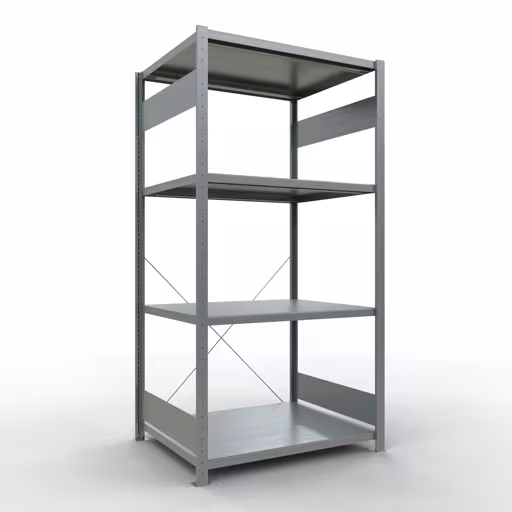 Grundregal, Fachbodenregal Stecksystem MULTIplus330, 2000 x 1000 x 800 mm (HxBxT), 5 Fachböden, Kreuzstrebe, verzinkt aus der Kategorie Grundregal mit der Artikelnummer 13980