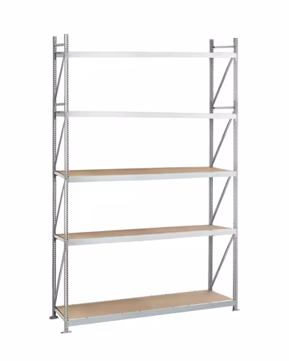 Andere Ansicht des Artikels Grundregal, Weitspannregal WS 3000 mit Spanplatten, 3000 x 2500 x 500 mm, verzinkt, 5 Ebenen, Fachlast 500 kg, Feldlast 2.500 kg aus der Kategorie Weitspannregale