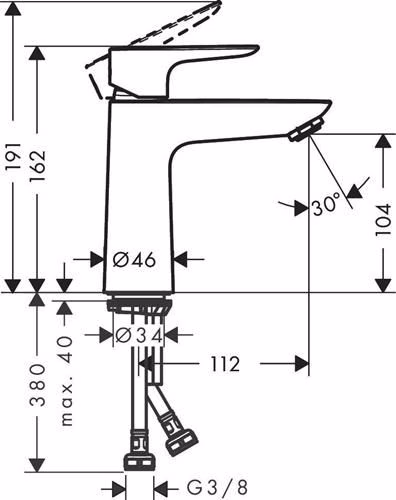 Technische Zeichnung 4073327 Hansgrohe Einhebel-Waschtischmischer TALIS E 110 Nennweite 15 ohne Ablaufgarnitur chrom