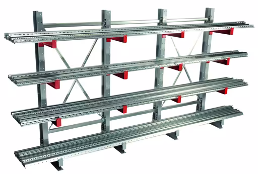 Andere Ansicht des Artikels K 3000 Komplettregal, doppelseitig, 2500 x 2600 x 500 mm, RAL 7001 / RAL 3000, 5 Lagerebenen aus der Kategorie Kragarmregale