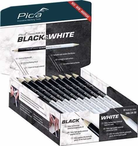 50 pièces - Feutre noir et blanc Classic FOR ALL, 24 cm de long, pointe double 2B, marque PICA 50 pièces - Feutre marqueur noir et blanc Classic FOR ALL, 24 cm de long, 2B, double pointe, PICA, de la catégorie des marqueurs en spray, référence 4000871409