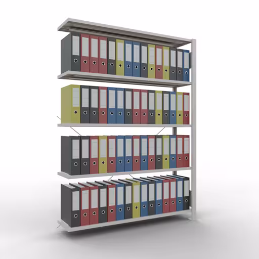 Abbildung Nr 12 des Artikels Anbauregal, Büro-Fachbodenregal Stecksystem MULTIplus85, 1800 x 1300 x 300 mm (HxBxT), 5 Fachböden, Kreuzstrebe, ohne Anschlagleiste, lichtgrau aus der Produktgruppe Büroregale von der Marke Schulte Lagertechnik