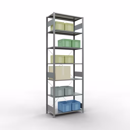 Abbildung Nr 9 des Artikels Grundregal, Fachbodenregal Stecksystem MULTIplus150, 3000 x 1000 x 500 mm (HxBxT), 7 Fachböden, Kreuzstrebe, verzinkt aus der Produktgruppe Stecksystem von der Marke Schulte Lagertechnik