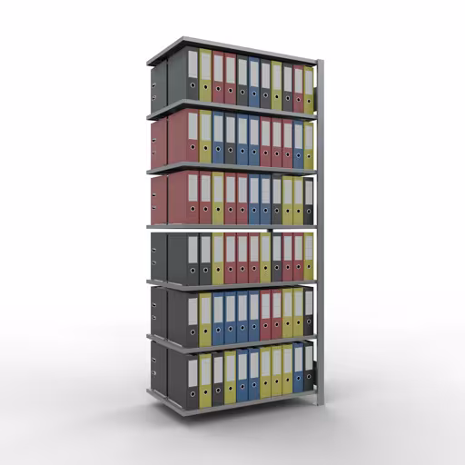 Abbildung Nr 8 des Artikels Anbauregal, Büro-Fachbodenregal Stecksystem MULTIplus150, 2300 x 1000 x 600 mm (HxBxT), 7 Fachböden, Längenriegel, verzinkt, mit Mittelanschlag aus der Produktgruppe Büroregale von der Marke Schulte Lagertechnik
