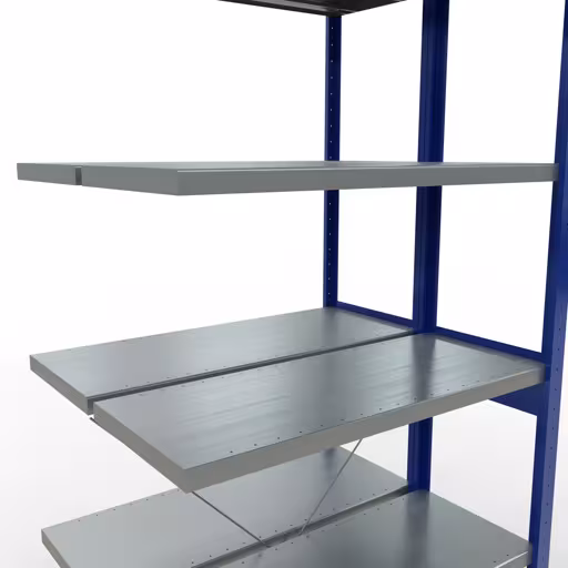 Anbauregal, Doppelregal, Fachbodenregal Stecksystem MULTIplus250, 2500 x 1000 x (2x400) mm (HxBxT), 2x6 Fachböden, Kreuzstrebe, RAL 5010 enzianblau von Schulte Lagertechnik aus der Kategorie Fachbodenregale