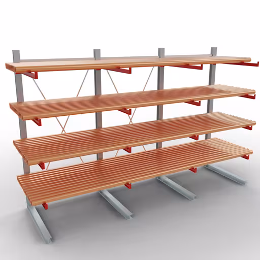 Abbildung Nr 10 des Artikels K 6000 Komplettregal, einseitig, 3000 x 4500 x 1250 mm, RAL 7001 / RAL 3000, 5 Lagerebenen aus der Produktgruppe Kragarmregale von der Marke Schulte Lagertechnik