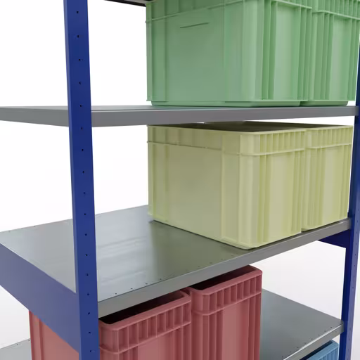 Produktbild Nr 13 des Artikels Grundregal, Fachbodenregal Stecksystem MULTIplus250, 2500 x 1300 x 800 mm (HxBxT), 6 Fachböden, Längenriegel, RAL 5010 enzianblau/verzinkt Abbildung Nr 13 des Artikels Grundregal, Fachbodenregal Stecksystem MULTIplus250, 2500 x 1300 x 800 mm (HxBxT), 6 Fachböden, Längenriegel, RAL 5010 enzianblau/verzinkt aus der Produktgruppe Stecksystem von der Marke Schulte Lagertechnik