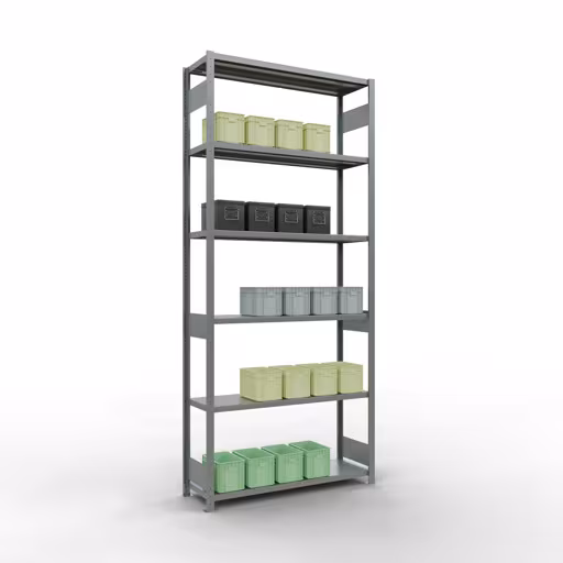 Produktbild Nr 13 des Artikels Grundregal, Fachbodenregal Stecksystem MULTIplus250, 3000 x 1300 x 400 mm (HxBxT), 7 Fachböden, Längenriegel, verzinkt Abbildung Nr 13 des Artikels Grundregal, Fachbodenregal Stecksystem MULTIplus250, 3000 x 1300 x 400 mm (HxBxT), 7 Fachböden, Längenriegel, verzinkt aus der Produktgruppe Stecksystem von der Marke Schulte Lagertechnik