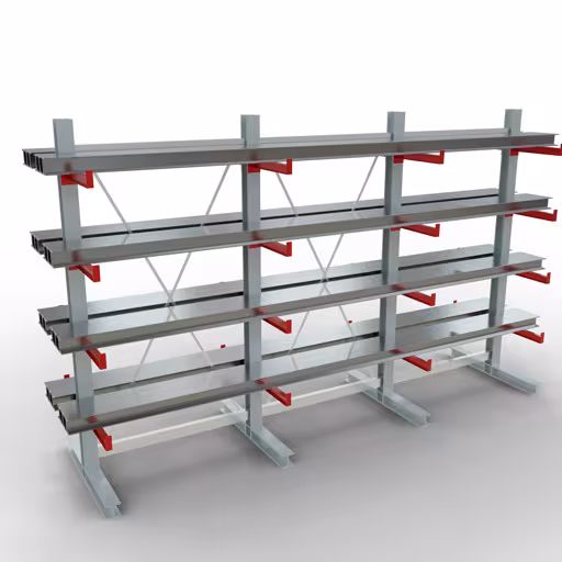 Produktbild Nr 9 des Artikels K 3000 Komplettregal, doppelseitig, 2500 x 3900 x 500 mm, RAL 7001 / RAL 3000, 5 Lagerebenen Abbildung Nr 9 des Artikels K 3000 Komplettregal, doppelseitig, 2500 x 3900 x 500 mm, RAL 7001 / RAL 3000, 5 Lagerebenen aus der Produktgruppe Kragarmregale von der Marke Schulte Lagertechnik