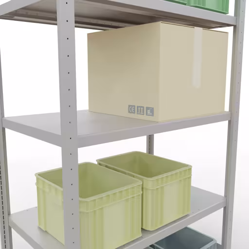 Abbildung Nr 8 des Artikels Grundregal, Fachbodenregal Stecksystem MULTIplus330, 2000 x 1000 x 600 mm (HxBxT), 5 Fachböden, Längenriegel, RAL 7035 lichtgrau aus der Produktgruppe Stecksystem von der Marke Schulte Lagertechnik
