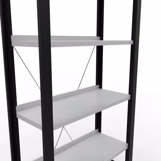 Produktbild Nr 13 des Artikels Grundregal, Büro-Fachbodenregal Stecksystem MULTIplus85, 2000 x 750 x 300 mm (HxBxT), 6 Fachböden, Kreuzstrebe, mit Anschlagleiste, schwarz/lichtgrau Abbildung Nr 13 des Artikels Grundregal, Büro-Fachbodenregal Stecksystem MULTIplus85, 2000 x 750 x 300 mm (HxBxT), 6 Fachböden, Kreuzstrebe, mit Anschlagleiste, schwarz/lichtgrau aus der Produktgruppe Büroregale von der Marke Schulte Lagertechnik