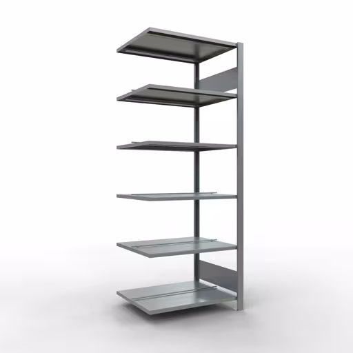 Anbauregal, Büro-Fachbodenregal Stecksystem MULTIplus150, 2000 x 750 x 600 mm (HxBxT), 6 Fachböden, Längenriegel, verzinkt, mit Mittelanschlag aus der Kategorie Stecksystem mit der Artikelnummer 17745