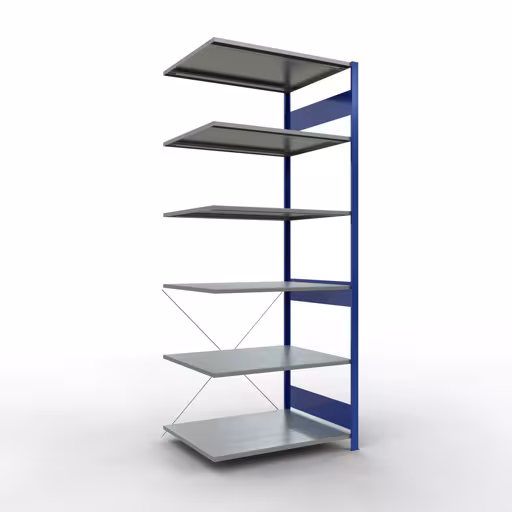 Anbauregal, Fachbodenregal Stecksystem MULTIplus150, 2500 x 1000 x 800 mm (HxBxT), 6 Fachböden, Kreuzstrebe, RAL 5010/verzinkt von der Marke Schulte Lagertechnik Anbauregal, Fachbodenregal Stecksystem MULTIplus150, 2500 x 1000 x 800 mm (HxBxT), 6 Fachböden, Kreuzstrebe, RAL 5010/verzinkt aus der Kategorie Anbauregal mit der Artikelnummer 12586-B
