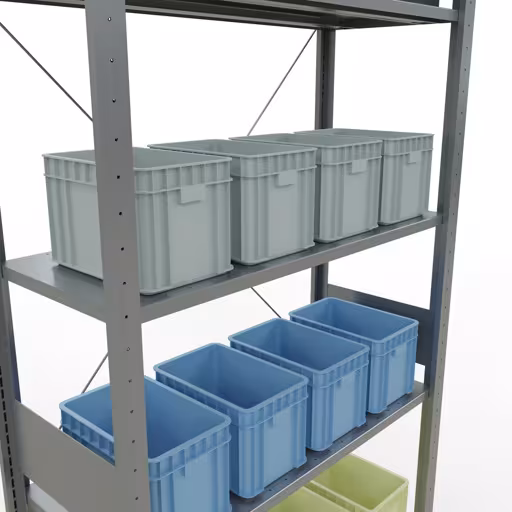 Produktbild Nr 15 des Artikels Grundregal, Fachbodenregal Stecksystem MULTIplus150, 3000 x 1000 x 400 mm (HxBxT), 7 Fachböden, Kreuzstrebe, verzinkt Abbildung Nr 15 des Artikels Grundregal, Fachbodenregal Stecksystem MULTIplus150, 3000 x 1000 x 400 mm (HxBxT), 7 Fachböden, Kreuzstrebe, verzinkt aus der Produktgruppe Stecksystem von der Marke Schulte Lagertechnik