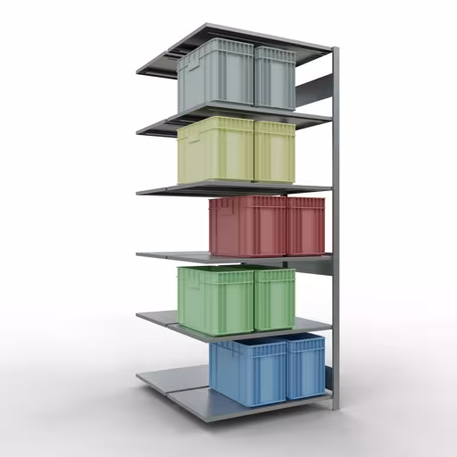 Produktbild Nr 13 des Artikels Anbauregal, Doppelregal, Fachbodenregal Stecksystem MULTIplus150, 2500 x 1000 x (2x600) mm (HxBxT), 2x6 Fachböden, Längenriegel, verzinkt Abbildung Nr 13 des Artikels Anbauregal, Doppelregal, Fachbodenregal Stecksystem MULTIplus150, 2500 x 1000 x (2x600) mm (HxBxT), 2x6 Fachböden, Längenriegel, verzinkt aus der Produktgruppe Fachbodenregale von der Marke Schulte Lagertechnik