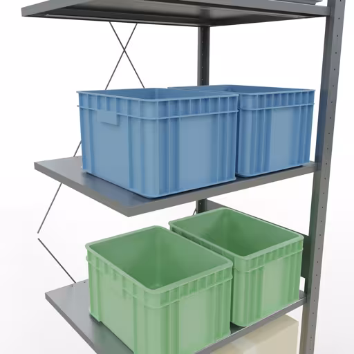 Anbauregal, Fachbodenregal Stecksystem MULTIplus150, 3000 x 750 x 600 mm (HxBxT), 7 Fachböden, Kreuzstrebe, verzinkt mit der Artikelnr. 12767-75 Anbauregal, Fachbodenregal Stecksystem MULTIplus150, 3000 x 750 x 600 mm (HxBxT), 7 Fachböden, Kreuzstrebe, verzinkt von Schulte Lagertechnik aus der Kategorie Stecksystem