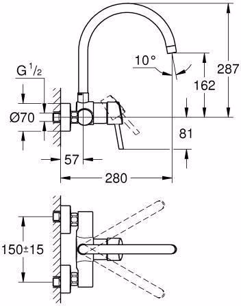 GROHE Einhand-Spültischbatterie Concetto 32667 Wandmontage chrom