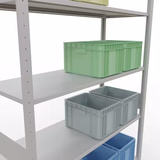 Grundregal, Fachbodenregal Stecksystem MULTIplus150, 3000 x 1300 x 500 mm (HxBxT), 7 Fachböden, Längenriegel, RAL 7035 lichtgrau von Schulte Lagertechnik mit der Artikelnr. 32652-130-LR