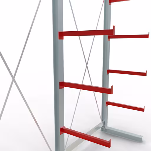 Abbildung Nr 10 des Artikels K 6000 Komplettregal, einseitig, 3000 x 3000 x 750 mm, RAL 7001 / RAL 3000, 5 Lagerebenen aus der Produktgruppe Kragarmregale von der Marke Schulte Lagertechnik